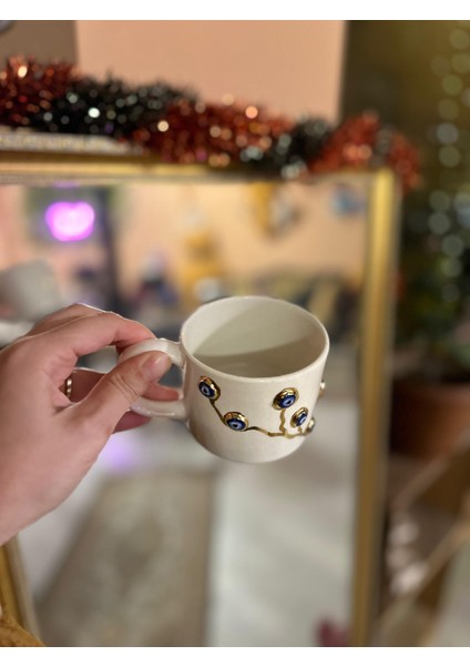 Nazar Boncuğu Detay Kahve Fincanı Mug 24K Altın-2