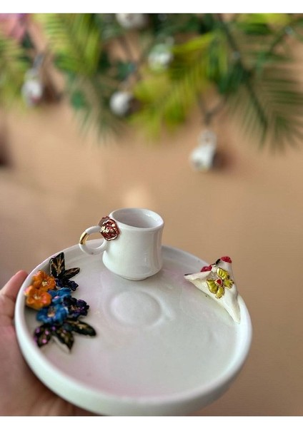 Gül Çiçek Desen Kahve Seti Seramik Bardak Kupa Mug