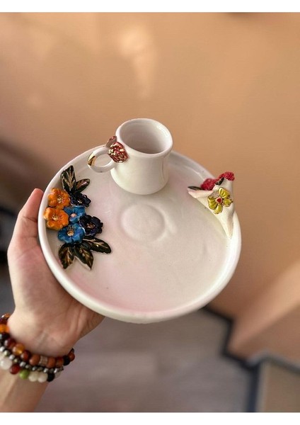 Gül Çiçek Desen Kahve Seti Seramik Bardak Kupa Mug