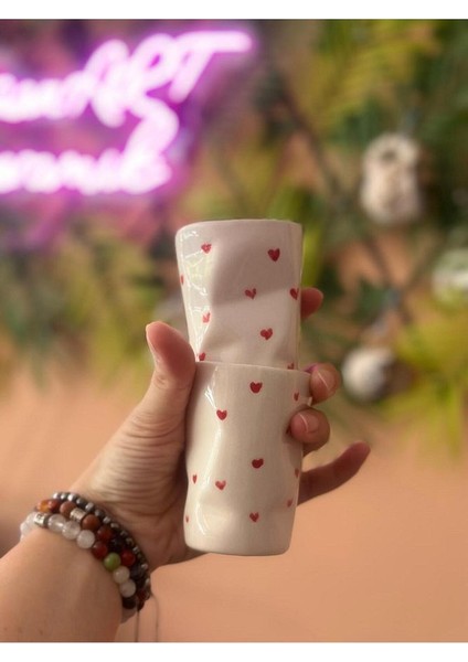 Kalpli Detay Seramik Buruşuk Bardak Kahve Fincanı 2li modelleri