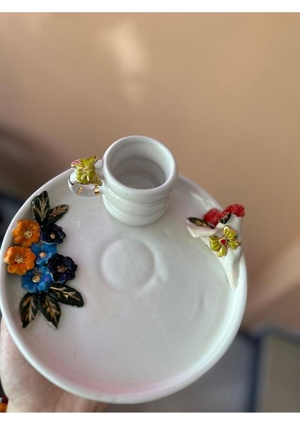 Çiçek Detaylı Kahve Fincanı Set Seramik Bardak Kupa Mug