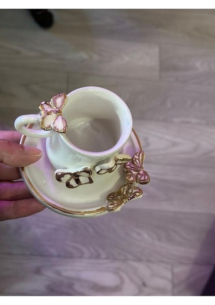 Altın Kelebek Detay Seramik Mug Kupa 24K Altın Kaplama
