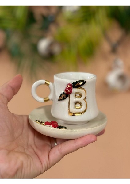 Kokina Detay Harf El Yapımı Seramik Bardak Kupa Mug