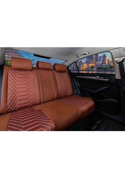 Isuzu D-Max Uyumlu Yarı Deri Oto Koltuk Kılıfı Tam Set Mars Seri (Tarçın)
