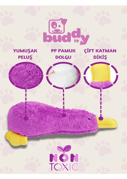 Peluş Mor Ördek - Çiğnemeye Karşı Ekstra Dirençli