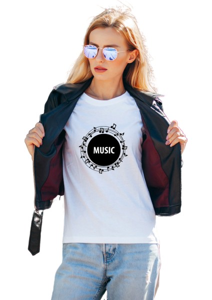 Kadın Müzik Temalı Regular Tişört