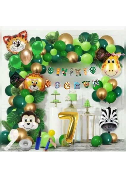 7 Yaş Iyi Ki Doğdun Uzar Yazı Safari Temalı Folyo Lüks Zincir Balon Seti