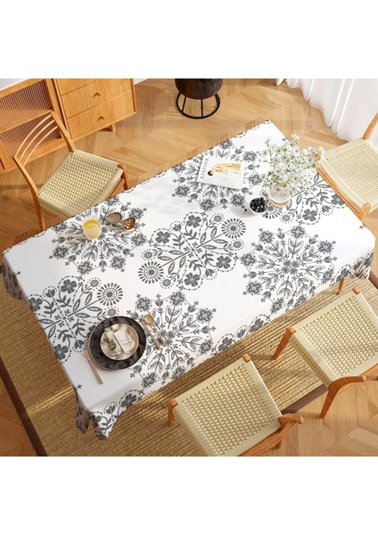 Gri Çiçek Motif Desenli Dijital Baskı Dertsiz Kumaş Masa Örtüsü