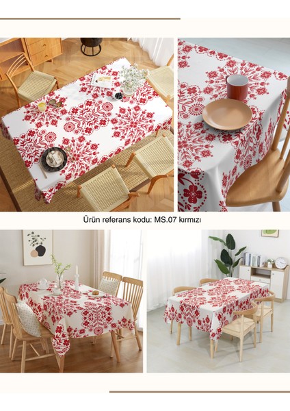 Kırmızı Çiçek Motif Desenli Dijital Baskı Dertsiz Kumaş Masa Örtüsü