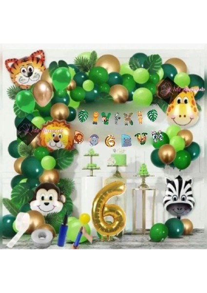 6 Yaş Iyi Ki Doğdun Uzar Yazı Safari Temalı Folyo Lüks Zincir Balon Seti