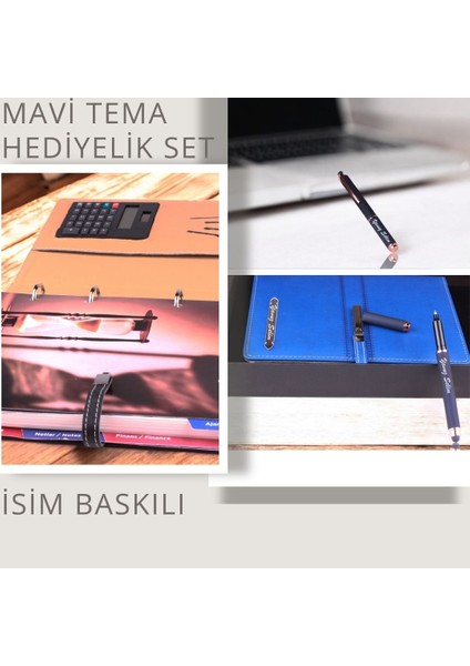 Kişiye Özel Isim Baskılı Lacivert Organizer Ajanda Lüks Kalem Hediyelik Set Babalar Günü, Doğum Günü ve Iş Hediyesi