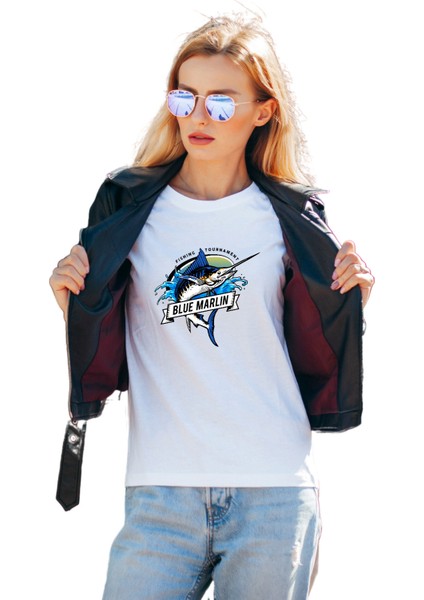 Kadın Balıkçılık Temalı Regular Tişört modelleri