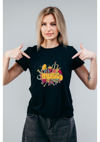 Kadın Müzik Temalı Regular Tişört fiyatları
