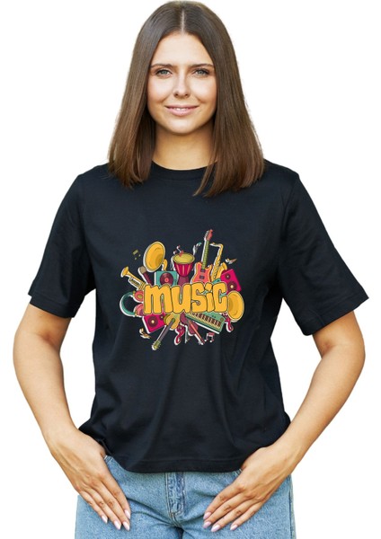 Kadın Müzik Temalı Regular Tişört modelleri