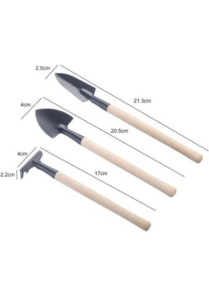 3 Parça Mini Bitki Hobi Seti - Bahçe Saksı Sukulent Bakım Çapa-Tırmık-Kürek