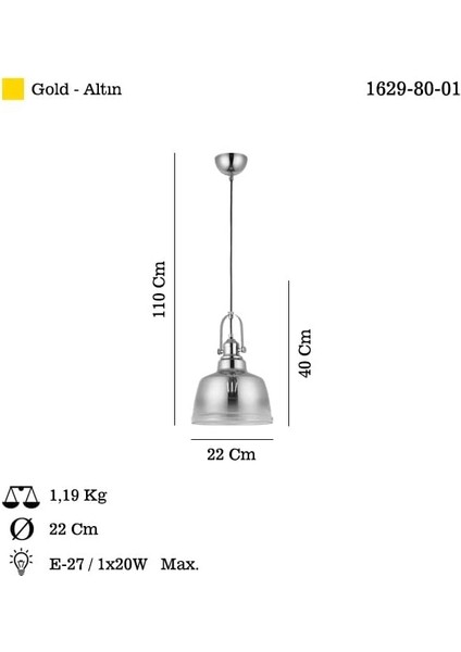 Lumo Kck Teklı Altın Sarkıt Avıze 1 x E27 fiyatları