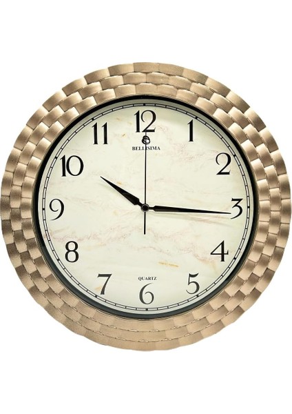 BL-1037 Serisi Klasik Kadran Örme Desenli Sessiz Akar 30 cm Duvar Saati Gold