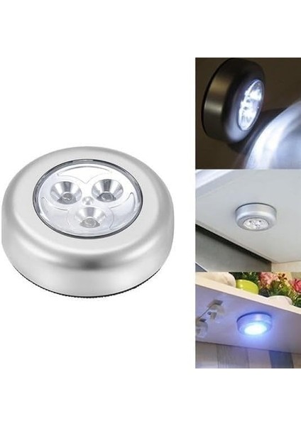 Outlet Kablosuz Spot Pilli Dokunmatik LED Lamba 3 Ledli Dolap Lambası
