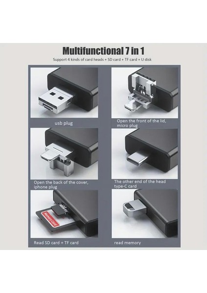 NR19 Otg 7 In 1 Lightning Type C Micro USB Hafıza Kart Okuyucu Ios 13 iPhone Android Kart Saklama Kutusu modelleri