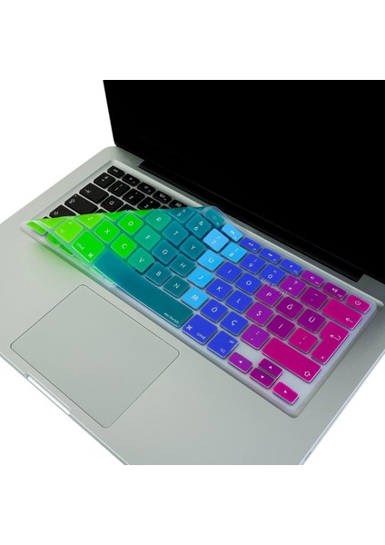 Macbook Klavye (Türkçe Q) Air Pro Koruyucu (Eski Usb'li Model 2008-2017) A1466 A1502 Uyumlu Dazzle Pembe Yeşil