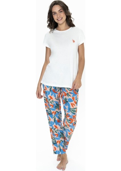 20097 Kadın Ekru Kısa Kollu Pijama Takımı