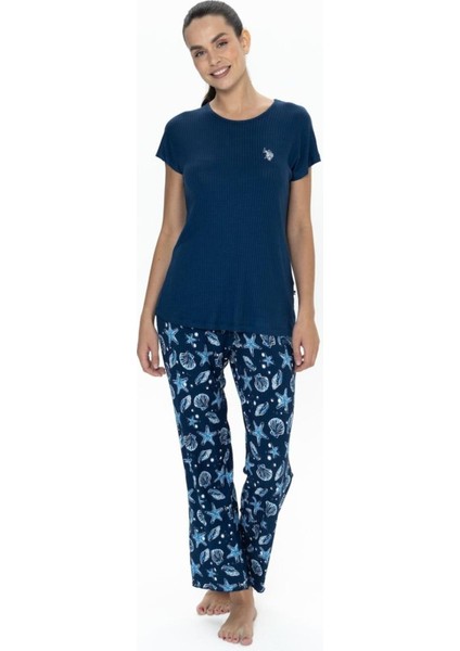 20105 Kadın Lacıvert Kısa Kollu Pijama Takımı