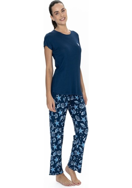 20105 Kadın Lacıvert Kısa Kollu Pijama Takımı