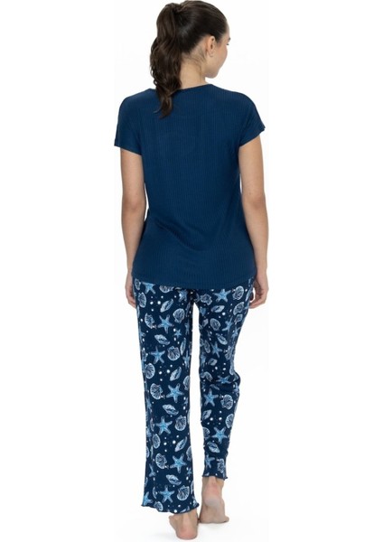 20105 Kadın Lacıvert Kısa Kollu Pijama Takımı