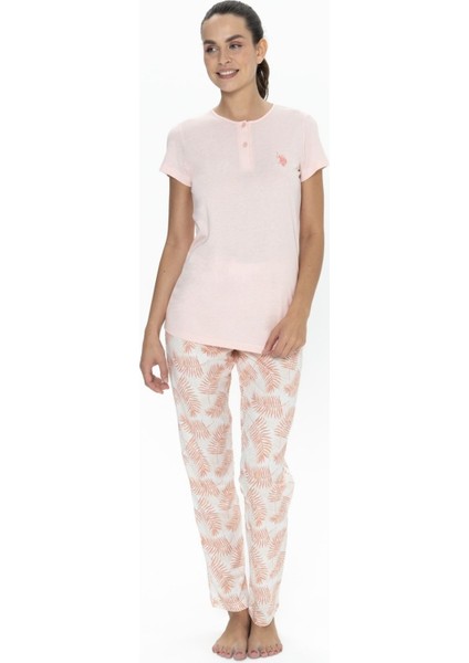20088 Kadın Somon Kısa Kollu Yarım Patlı Pijama Takımı
