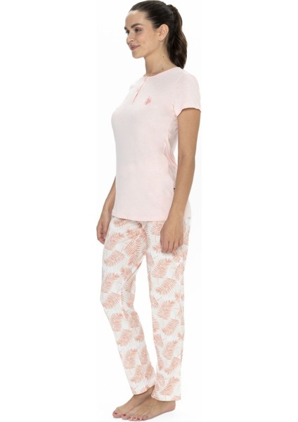 20088 Kadın Somon Kısa Kollu Yarım Patlı Pijama Takımı