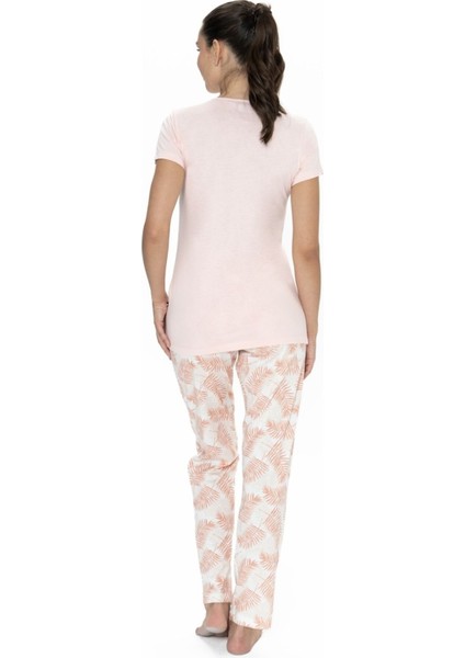 20088 Kadın Somon Kısa Kollu Yarım Patlı Pijama Takımı