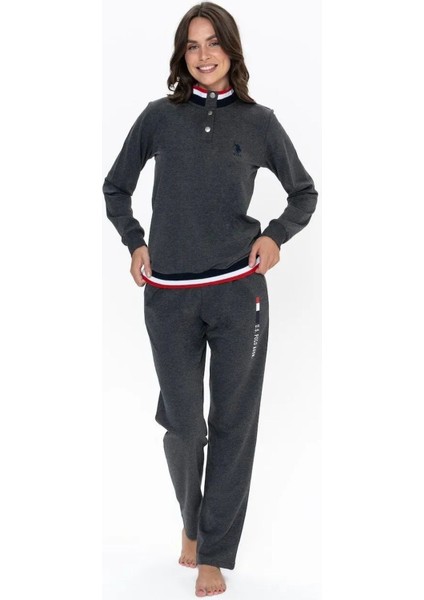 20112 Kadın Antrasıt Melanj Uzun Kollu Dik Yaka Pijama Takımı
