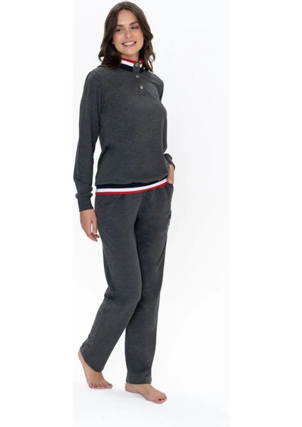 20112 Kadın Antrasıt Melanj Uzun Kollu Dik Yaka Pijama Takımı fiyatları