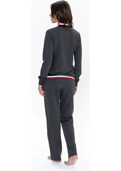 20112 Kadın Antrasıt Melanj Uzun Kollu Dik Yaka Pijama Takımı modelleri