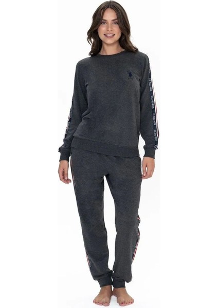 20113 Kadın Antrasıt Melanj Uzun Kollu Yuvarlak Yaka Pijama Takımı