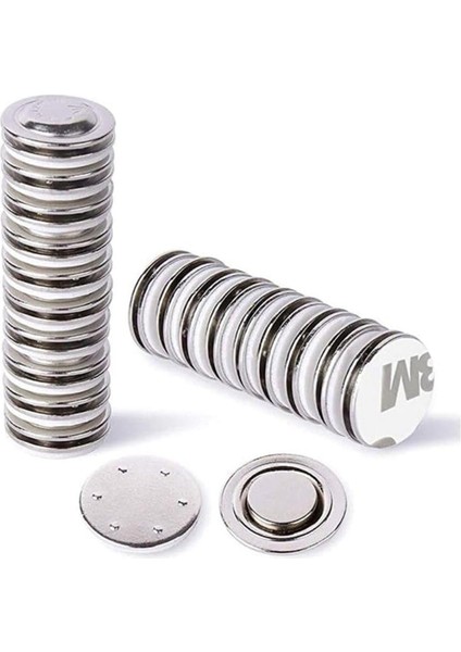 3m Yapışkanlı Rozet Mıknatısı Yaka Tutucu Kartı Mıknatısı Isimlik Mıknatısı - 17 mm Çap - 5 Set