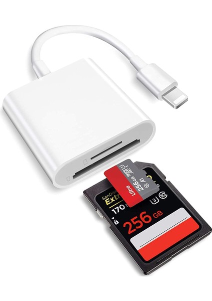 NK1022 Apple iPhone iPad Lightning To Sd Camera Reader Sd Micro Sd Kart Okuyucu Kablo Adaptör-Beyaz