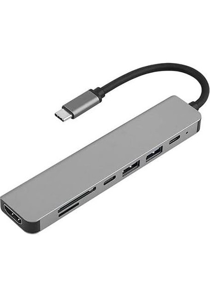 Macbook Pro Huawei Dell Uyumlu Type C To 4K HDMI + USB 3.0 + Sd/tf + Pd + Type-C, Taşınabilir 7in1 Adaptör