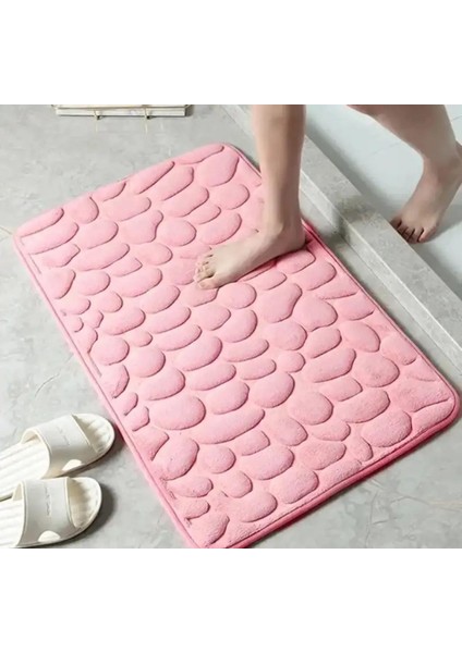E-Ticaret Memory Kaydırmaz Banyo Paspası,kabartma Desenli Banyo Matı (Pembe)