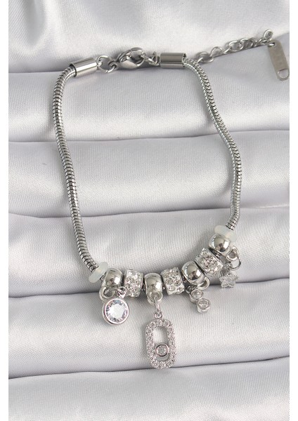 316L Çelik Gümüş Renk Zincir Sallantı Zirkon Taşlı Messika Figür Yıldız Detay Kadın Bileklik