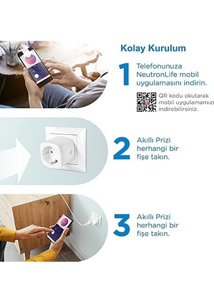 Akıllı Wi-Fi Destekli 16A Akım Korumalı Tekli Priz - Uygulama Üzerinden Kontrol NTL-SW01 16A Maksimum Enerji - Zamanlayıcı Akıllı Priz - Kolay Kurulum