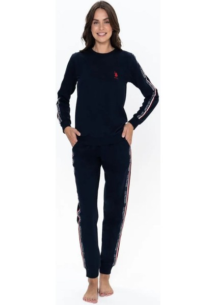 20113 Kadın Lacıvert Uzun Kollu Yuvarlak Yaka Pijama Takımı