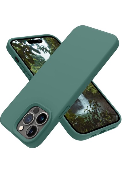 iPhone 14 Pro Max Kılıf 6.7 Içi Kadife Lansman Silikon Kılıf Şok Emici Full Kasa Koruma Sağlayan Kılıf Haki Yeşil