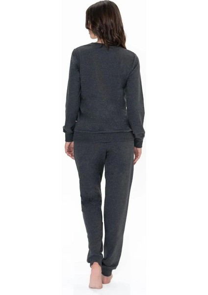 20111 Kadın Antrasıt Melanj Uzun Kollu Yuvarlak Yaka Pijama Takımı fiyatları