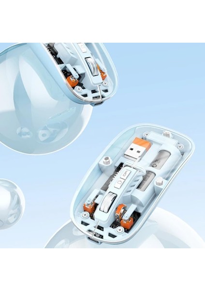 Şeffaf Kablosuz Mouse Çift Modlu Ister Bluetooth Ister USB Reciever ile Bağlan Modern Transparan Tasarım ile Tarzını Yansıt M233 (Gri)