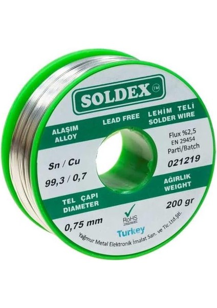 0.75 mm 200 G Kurşunsuz Lehim Teli (%99,3 Sn /%0,7 Cu)