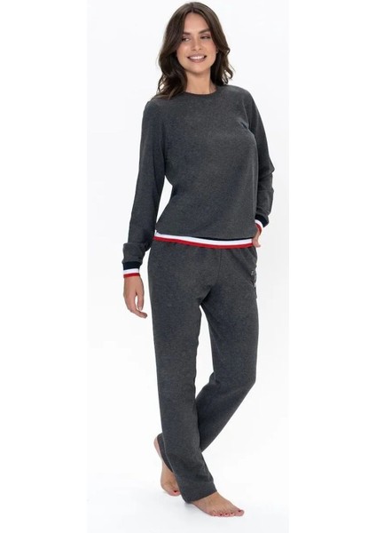 20110 Kadın Antrasıt Melanj Uzun Kollu Yuvarlak Yaka Pijama Takımı fiyatları