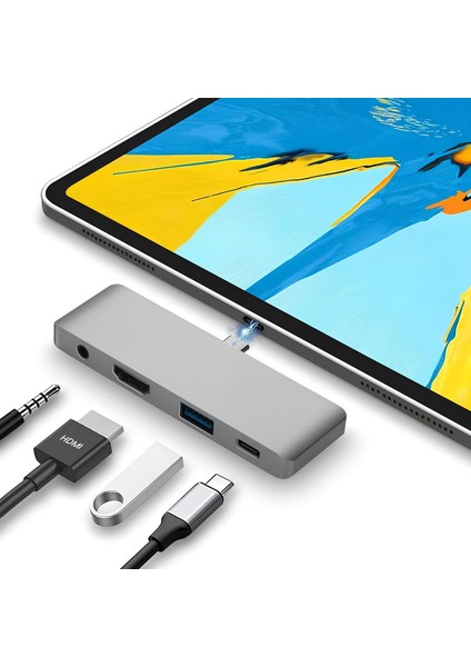 Type C Hub (4 Port), 85W Pd Type-C Port 4K 30HZ Veya 1080P 60HZ Hdmı, 1 Adet USB 3.0 Port Şarj ve Veri Transfer, 3.5mm Jak Kulaklık Ses Grişi, MacBook Pro/air/ipad/iphone Vb. Uyumlu