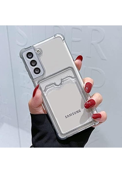 Samsung Galaxy S22 Plus Ile Uyumlu Transparent Pulisic Kartlıklı Darbe Emici Shock-Absorbing Kartvizit Bölmeli Transparent Görünümlü Card Case Antişok Kılıf, Şeffaf