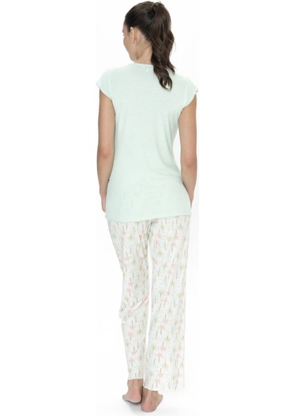 20079 Kadın Mınt Kısa Kollu Yuvarlak Yaka Pijama Takımı